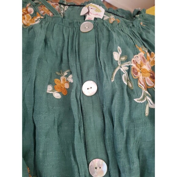 Boho Fig & Flower Embroidered Texture Peasant Dress Medium Green Anthropologie - Picture 16 of 16